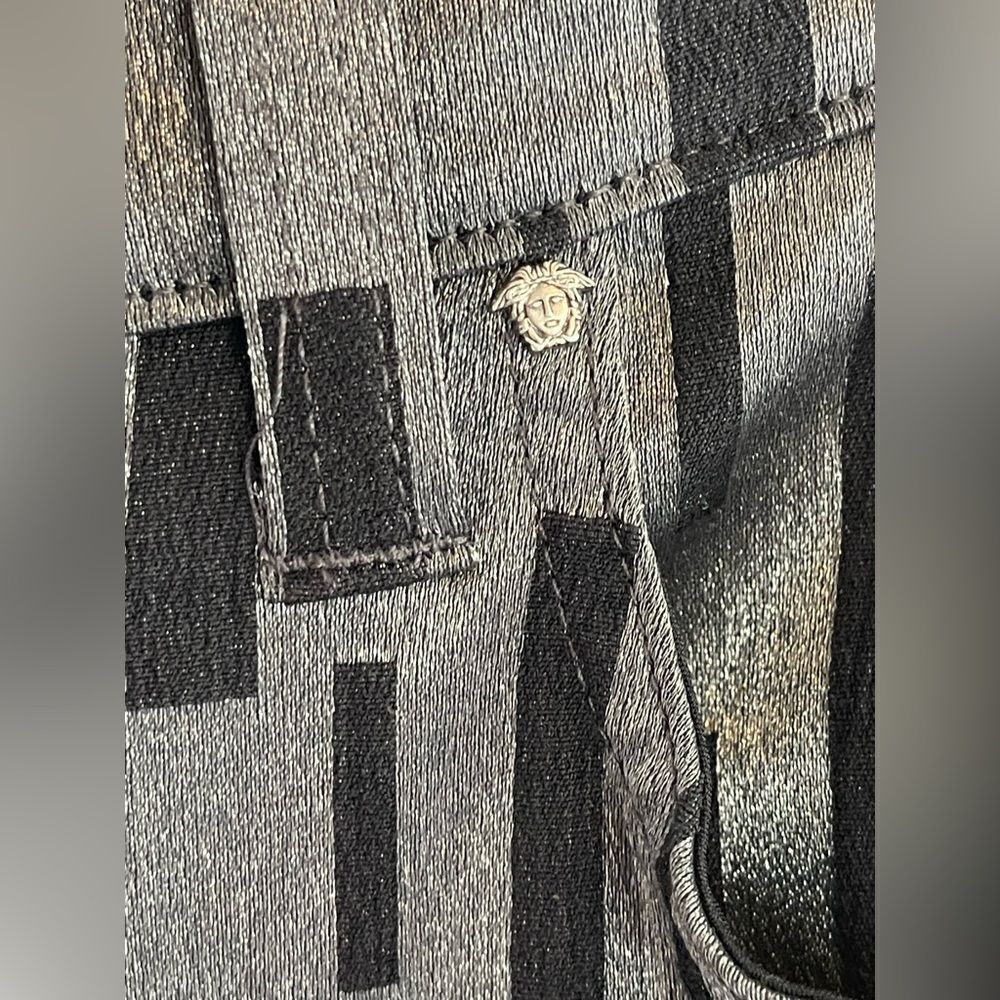 VERSACE Grecian print black and silver designer Pants. 29 - Picture 9 of 12
